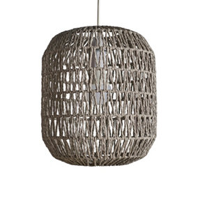 ValueLights Modern Grey Woven Rope Ceiling Pendant Drum Light Shade - Includes 10w LED GLS Bulb 3000K Warm White