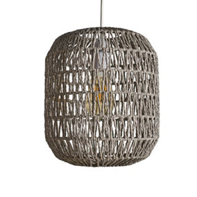 ValueLights Modern Grey Woven Rope Ceiling Pendant Drum Light Shade - Includes 4w LED Filament Bulb 2700K Warm White