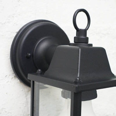 ValueLights Modern IP23 Rated Black Metal And Glass Outdoor Security Wall Light Lantern