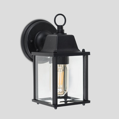 ValueLights Modern IP23 Rated Black Metal And Glass Outdoor Security Wall Light Lantern