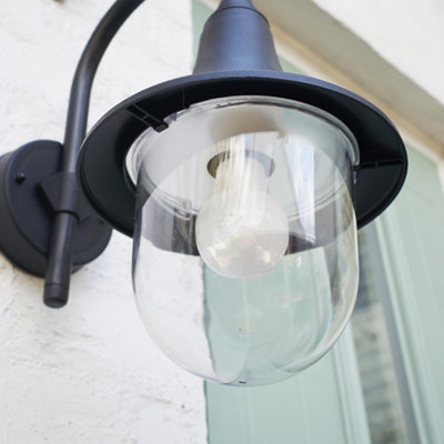 ValueLights Modern IP44 Outdoor Black Fishermans Style Wall Light Lamp - Complete with 1 x 6w LED ES E27 Bulb