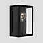 ValueLights Modern IP44 Rated Black And Glass Rectangular Outdoor Security Wall Light Lantern