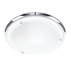 ValueLights Modern IP44 Silver Chrome And Glass Flush Bathroom Ceiling Light