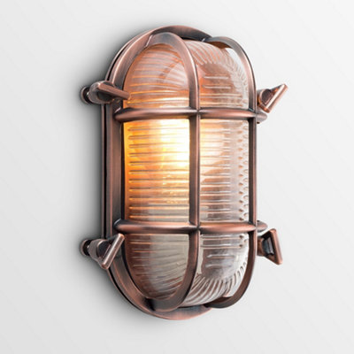 ValueLights Modern IP64 Rated Oval Copper Effect Nautical Design Frosted Lens Outdoor Wall Light
