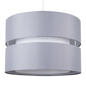 ValueLights Modern Large 2 Tier Grey Cylinder Ceiling Pendant Light Shade
