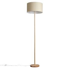 ValueLights Modern Light Wood Floor Lamp With Beige Fabric Shade