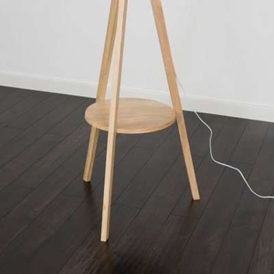 ValueLights Modern Light Wood Tripod Design Floor Lamp Base With Storage Shelf