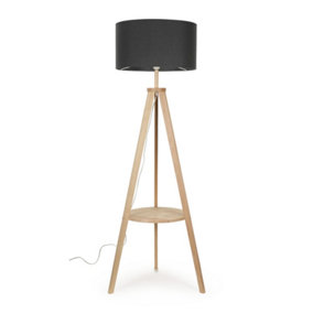 ValueLights Modern Light Wood Tripod Design Floor Lamp Base with Storage Shelf