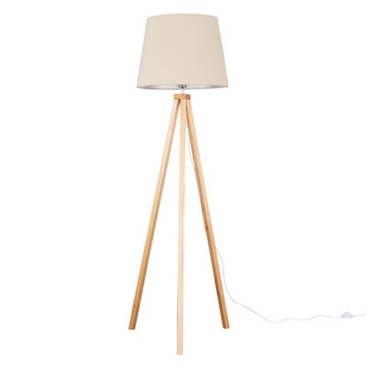 ValueLights Modern Light Wood Tripod Design Floor Lamp With Beige Shade