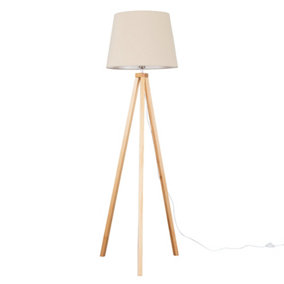 ValueLights Modern Light Wood Tripod Design Floor Lamp With Beige Tapered Shade - Includes 6w LED GLS Bulb 3000K Warm White
