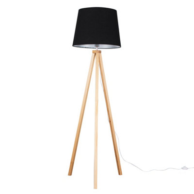 ValueLights Modern Light Wood Tripod Design Floor Lamp With Black Shade