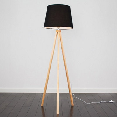ValueLights Modern Light Wood Tripod Design Floor Lamp With Black Shade
