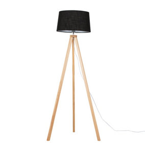 ValueLights Modern Light Wood Tripod Design Floor Lamp With Black Tapered Shade