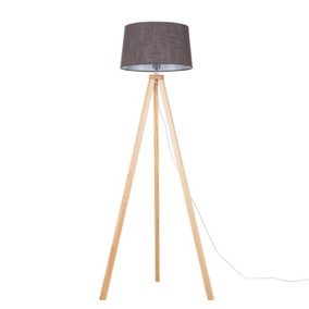 ValueLights Modern Light Wood Tripod Design Floor Lamp With Grey Shade