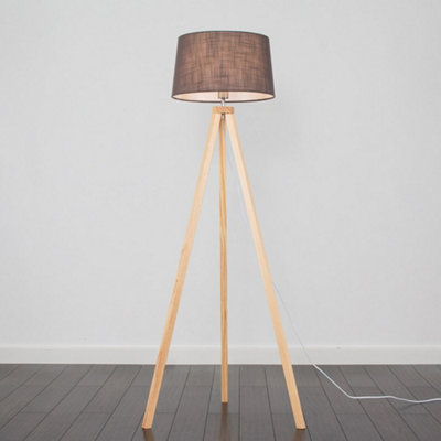 ValueLights Modern Light Wood Tripod Design Floor Lamp With Grey Shade