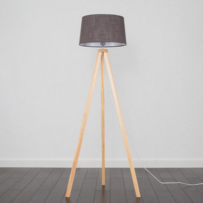 ValueLights Modern Light Wood Tripod Design Floor Lamp With Grey Shade