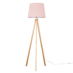 ValueLights Modern Light Wood Tripod Design Floor Lamp With Pink Shade