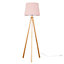 ValueLights Modern Light Wood Tripod Design Floor Lamp With Pink Tapered Shade - Includes 6w LED GLS Bulb 3000K Warm White