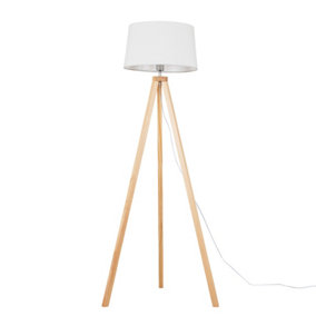ValueLights Modern Light Wood Tripod Design Floor Lamp With White Shade