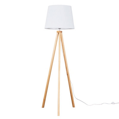 ValueLights Modern Light Wood Tripod Design Floor Lamp With White Shade