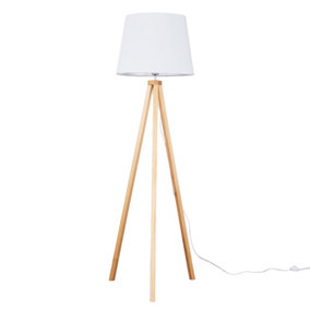 ValueLights Modern Light Wood Tripod Design Floor Lamp With White Tapered Shade - Includes 6w LED GLS Bulb 3000K Warm White