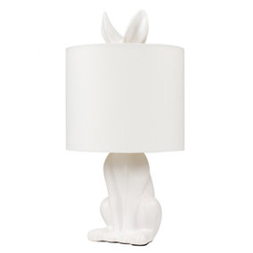 ValueLights Modern Matt White Ceramic Rabbit Hare Animal Table Lamp