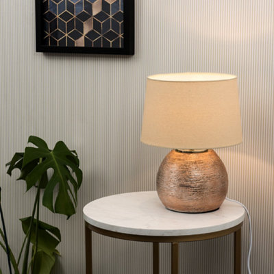 ValueLights Modern Metallic Copper Effect Ceramic Table Lamp With Cream  Shade