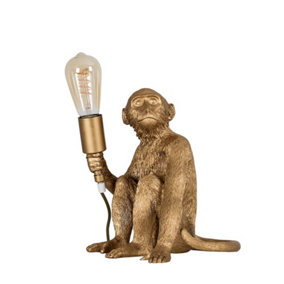 ValueLights Modern Metallic Gold Painted Monkey Design Table Lamp - Includes 4w LED Helix Filament Bulb 2200K Warm White