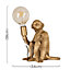 ValueLights Modern Metallic Gold Painted Monkey Design Table Lamp - Includes 6w LED Filament Globe Bulb 2700K Warm White
