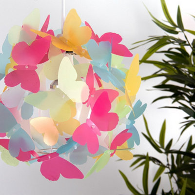 ValueLights Modern Multi Coloured Butterfly Girl s Ceiling Pendant Bedroom Lamp Shade