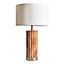 ValueLights Modern Natural Bamboo & Brass Cylinder Table Lamp With Beige Cylinder Shade