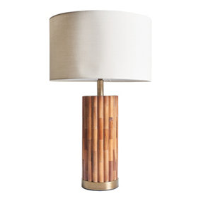ValueLights Modern Natural Bamboo & Brass Cylinder Table Lamp With Beige Cylinder Shade