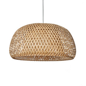 ValueLights Modern Natural Bamboo Lattice Domed Ceiling Pendant/Floor Lamp Light Shade - LED Filament Bulbs In Warm White
