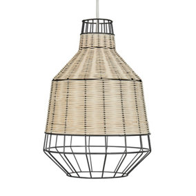 ValueLights Modern Natural Rattan Metal Basket Style Ceiling Pendant Light Shade
