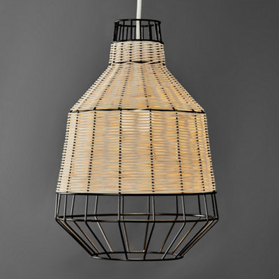 ValueLights Modern Natural Rattan Metal Basket Style Ceiling Pendant Light Shade