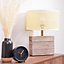 ValueLights Modern Natural Rustic Wood Table Lamp With Cream Woven Rattan Wicker Effect Shade