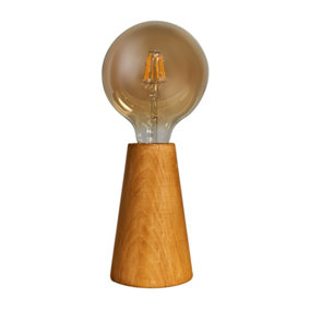 ValueLights Modern Natural Wood Conical Exposed Bulb Design Table Lamp