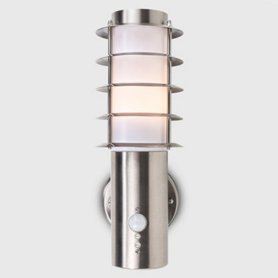 ValueLights Modern Outdoor Decorative PIR Sensor Stainless Steel Wall Light Lantern - Includes 4w LED Candle Bulb 3000K Warm White
