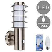 ValueLights Modern Outdoor Decorative PIR Sensor Stainless Steel Wall Light Lantern - Includes 4w LED Candle Bulb 6500K Cool White