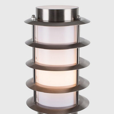 ValueLights Modern Outdoor Stainless Steel 1 Metre Tall Bollard Lantern Light Post - Includes 4w LED Candle Bulb 3000K Warm White