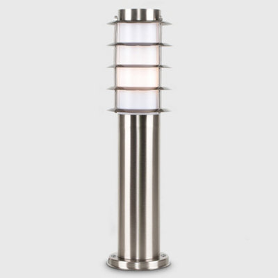 ValueLights Modern Outdoor Stainless Steel 450mm Bollard Lantern Light Post - Includes 4w LED Candle Bulb 6500K Cool White