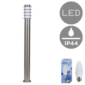 ValueLights Modern Outdoor Stainless Steel Bollard Lantern Light Post - 1 Metre