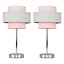 ValueLights Modern Pair Of Chrome Touch Table Lamps With Pink And Grey Shades