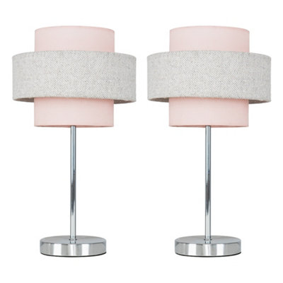 ValueLights Modern Pair Of Chrome Touch Table Lamps With Pink And Grey Shades