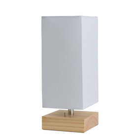 ValueLights Modern Pine Wood & White Bedside Table Lamp with USB Charging Port - Includes 4w LED Bulb 3000K Warm White
