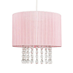 ValueLights Modern Pink Voile Ribbon Wrapped Pendant Shade With Acrylic Droplets