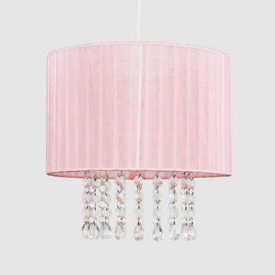 ValueLights Modern Pink Voile Ribbon Wrapped Pendant Shade With Acrylic Droplets