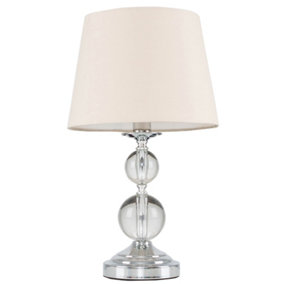 ValueLights Modern Polished Chrome And Acrylic Ball Touch Table Lamp With Beige Light Shade