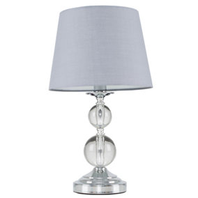 ValueLights Modern Polished Chrome And Acrylic Ball Touch Table Lamp With Grey Light Shade