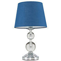 ValueLights Modern Polished Chrome And Acrylic Ball Touch Table Lamp With Navy Blue Light Shade